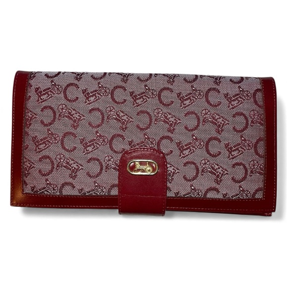 Vintage Celine Deep Red Tri-fold Sulky C Horse Carriage Oversized Wallet - Picture 2 of 11